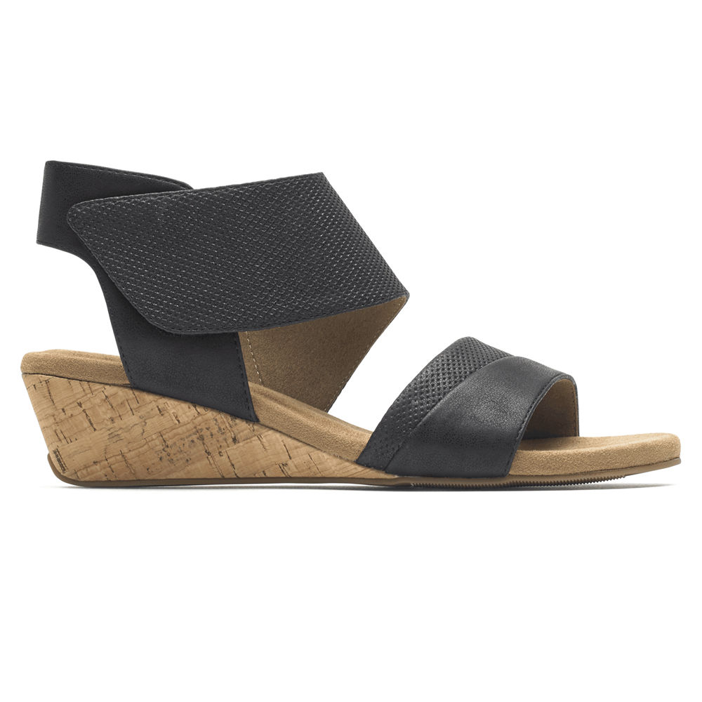 Rockport Singapore Womens Sandals - Calia Mid Wedge Cuff Black - MU9284076